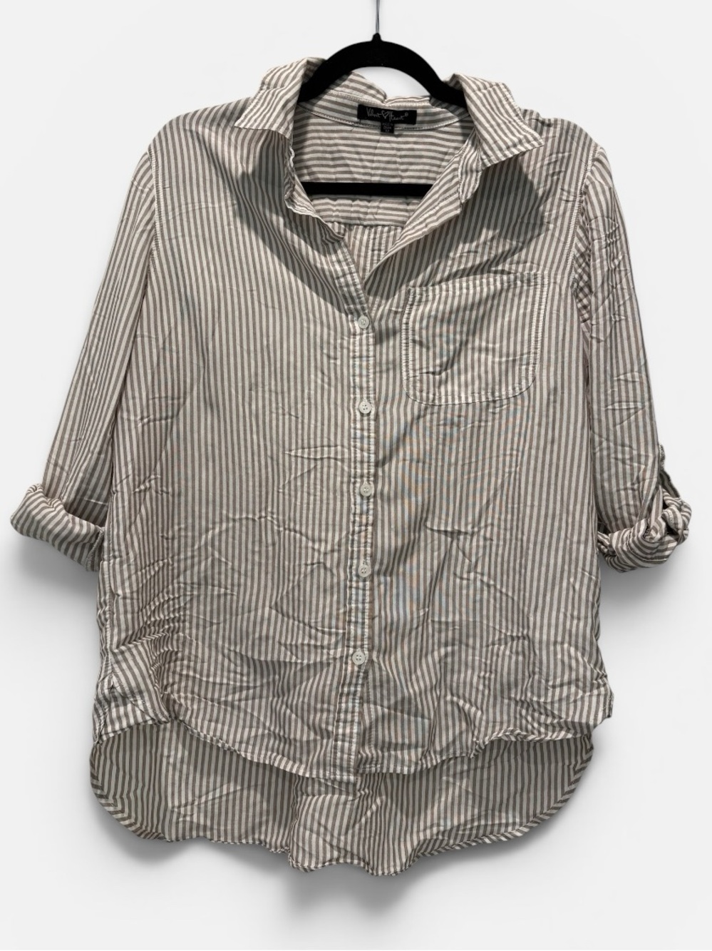 Velvet Heart Striped Button-Up Shirt in White and Gray